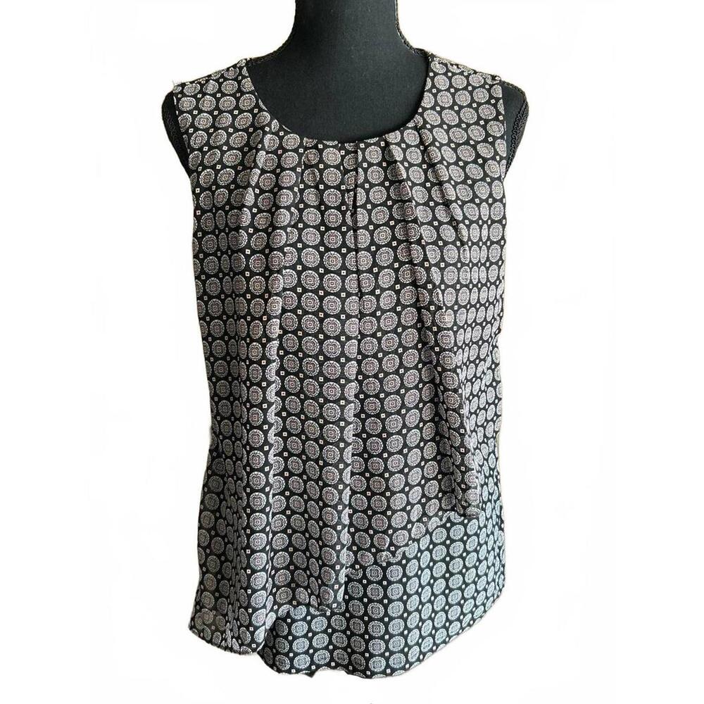 Roz & Ali Womens Tank Top Size Small Black Geometric Pattern Asymmetrical Office